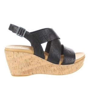 Kork-Ease Black Ashcroft Slingback Cord Wedge Sandals 7